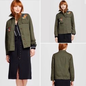Who What Wear Olive Embroidered Army Jacket